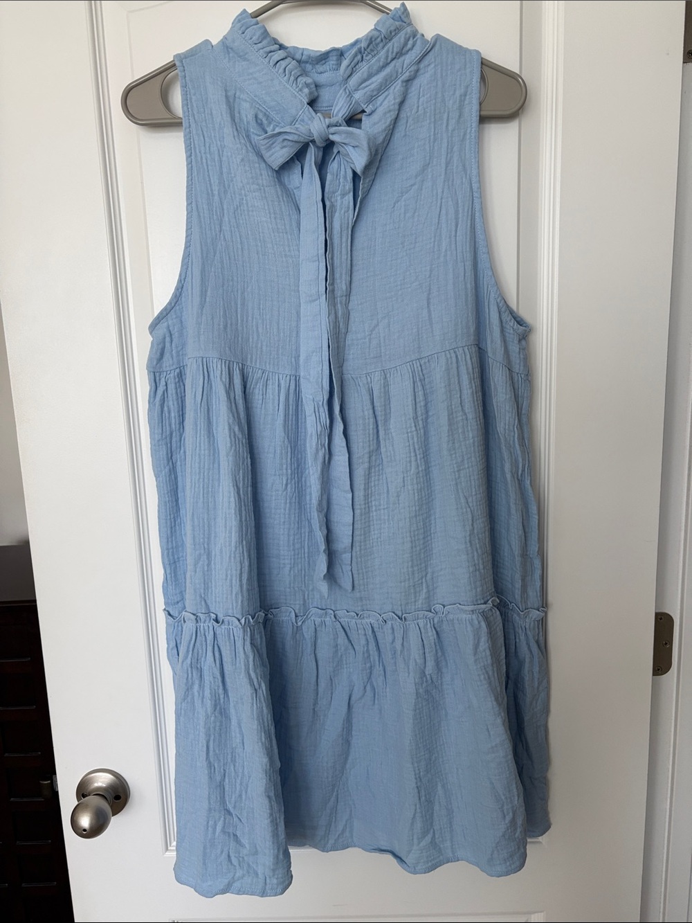 Cupshe Light Blue Sleeveless Tie-Neck Tiered Dress
